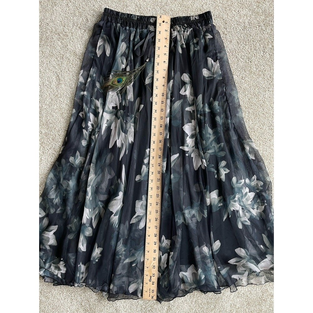 Afibi Gray Floral Maxi Skirt M Sheer Festival Ethereal Boho Goth Witchy Cottage - Picture 10 of 12